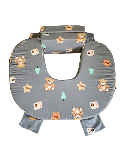 Comfeed By Nina Large Or Twins Feeding Pillow With Back Support & Silent Release Buckle - Grey Teddies