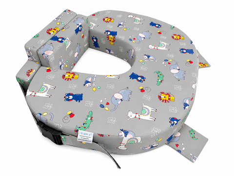 Comfeed By Nina Large Or Twins Feeding Pillow With Back Support & Silent Release Buckle - Grey animals