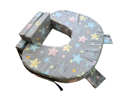 Comfeed By Nina Large Or Twins Feeding Pillow With Back Support & Silent Release Buckle - Grey Stars