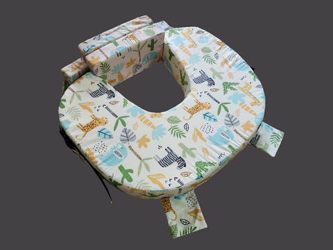Comfeed By Nina Large Or Twins Feeding Pillow With Back Support & Silent Release Buckle - White Animals