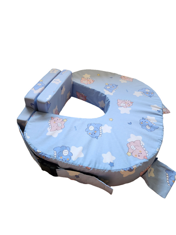 Comfeed By Nina Large Or Twins Feeding Pillow With Back Support & Silent Release Buckle - Blue Dinos