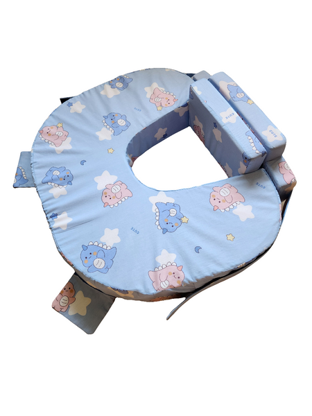 Comfeed By Nina Large Or Twins Feeding Pillow With Back Support & Silent Release Buckle - Blue Dinos